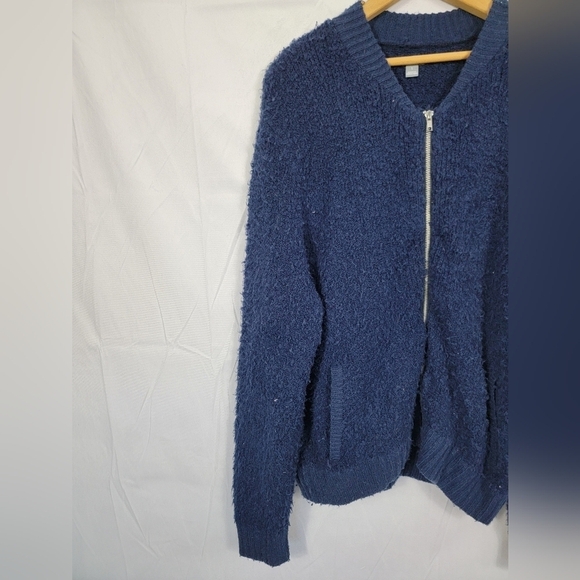 Women's NWOT Aerie Large Navy Blue Zip-Up Fuzzy Cardigan - Picture 4 of 4